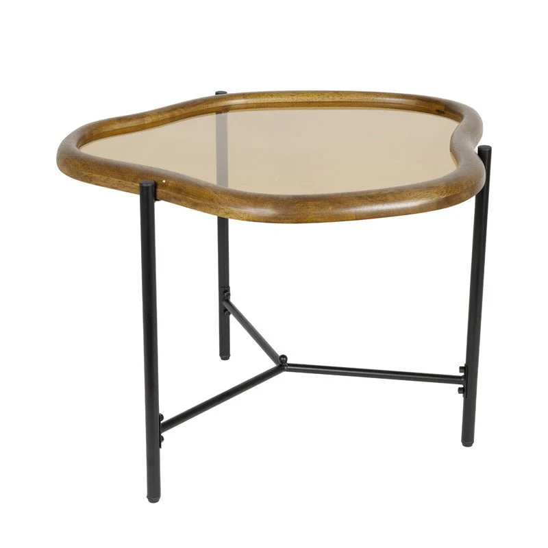 Tavolinetto in vetro con bordi in legno - Image 2