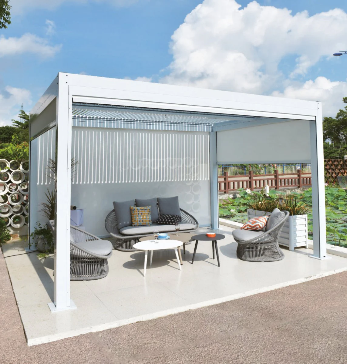 Tenda laterale bianca per pergola bioclimatica Gaia Xone - Image 3