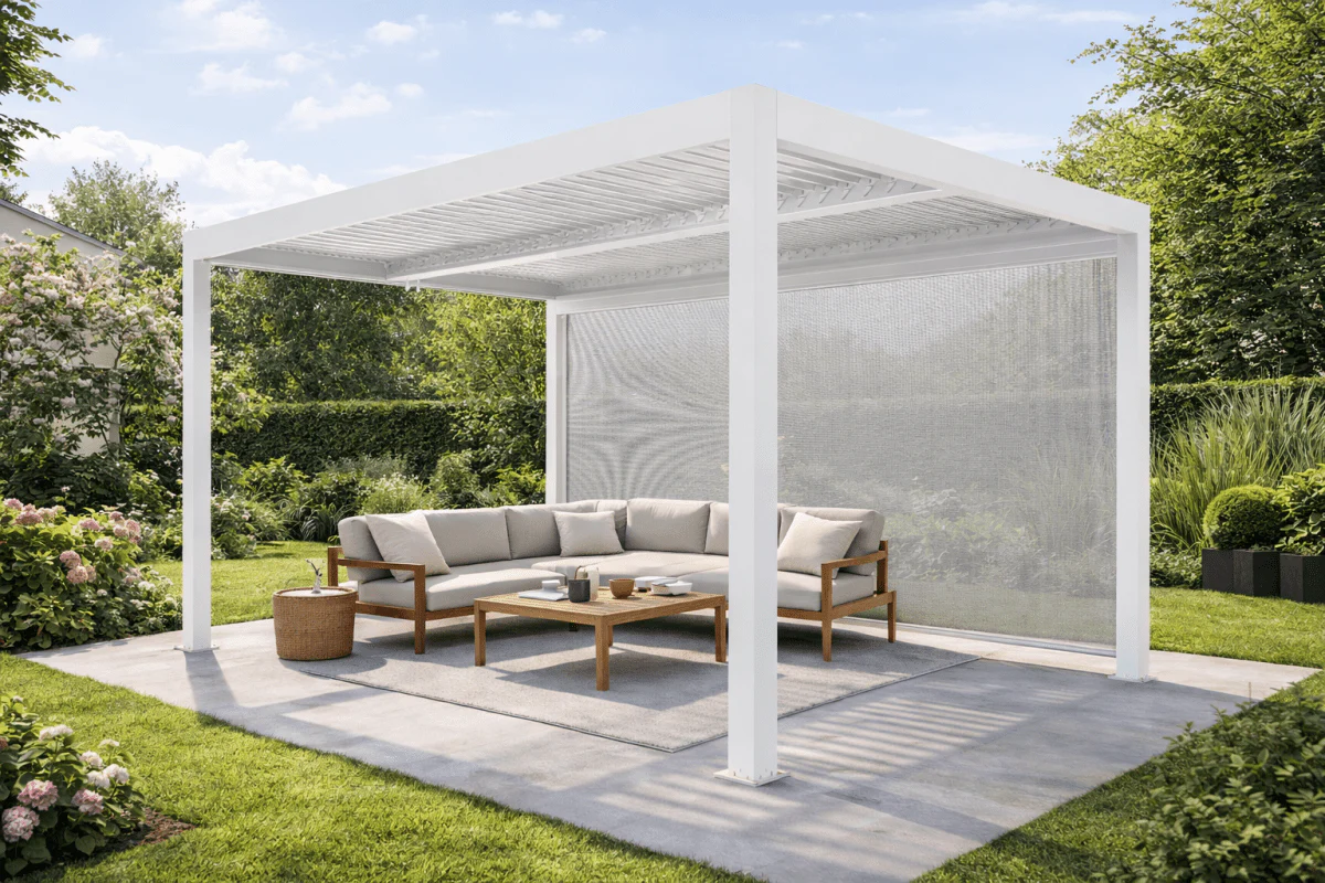 Tenda laterale bianca per pergola bioclimatica Gaia Xone - Image 4