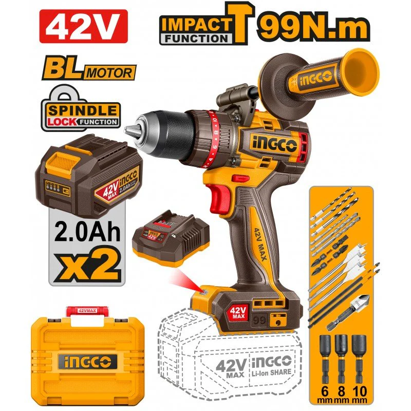 Trapano a Percussione 42V 99N.M Con Batterie e Valigetta