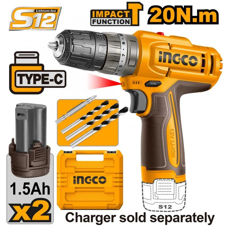 Trapano a percussione a batteria 12V 20Nm con 2 batterie e valigetta