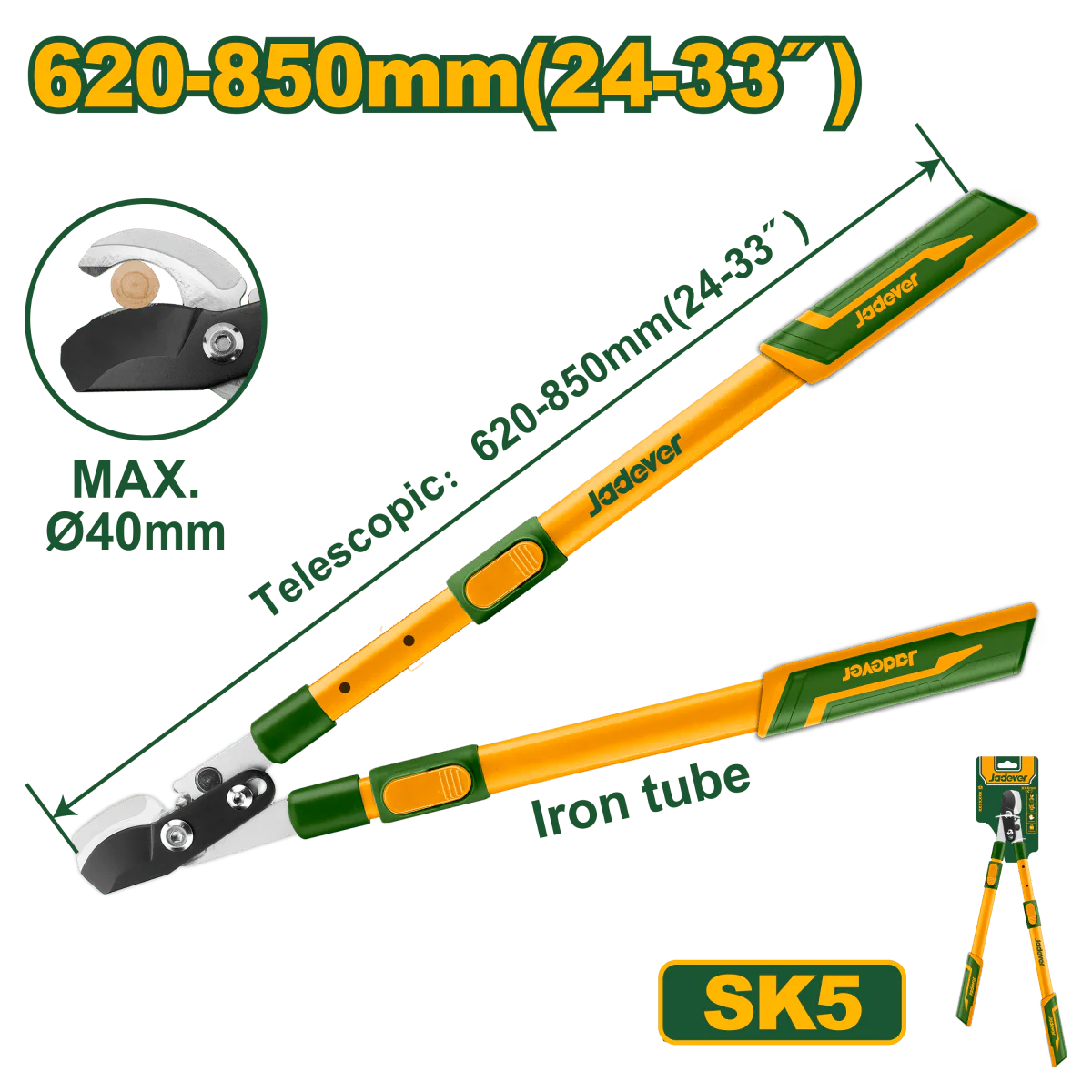 Troncarami Telescopico a Bypass 620–850 mm in Acciaio SK5 con Lama al Teflon