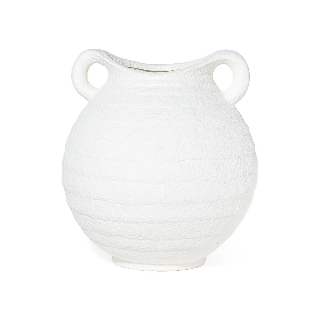Vaso bianco in terracotta con manici H26,5cm