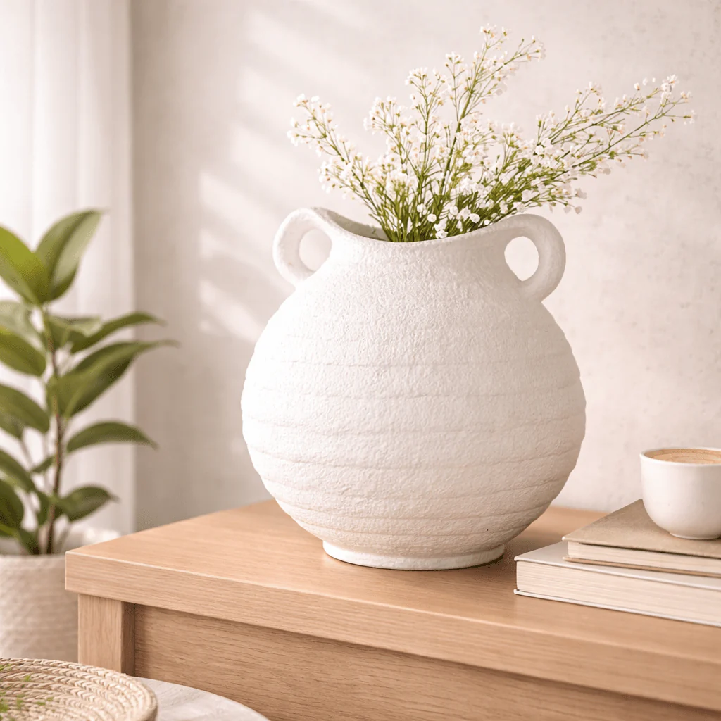 Vaso bianco in terracotta con manici H26,5cm - Image 2