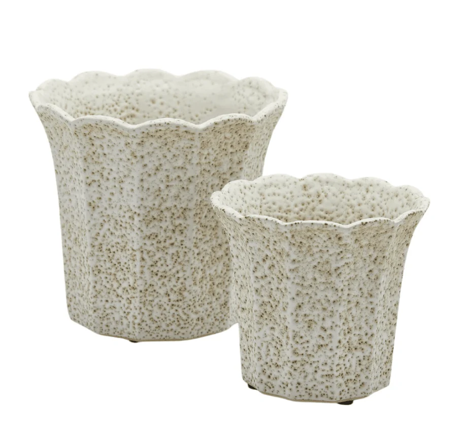 Vaso Cachepot Bellflower in ceramica bianco-marrone EDG