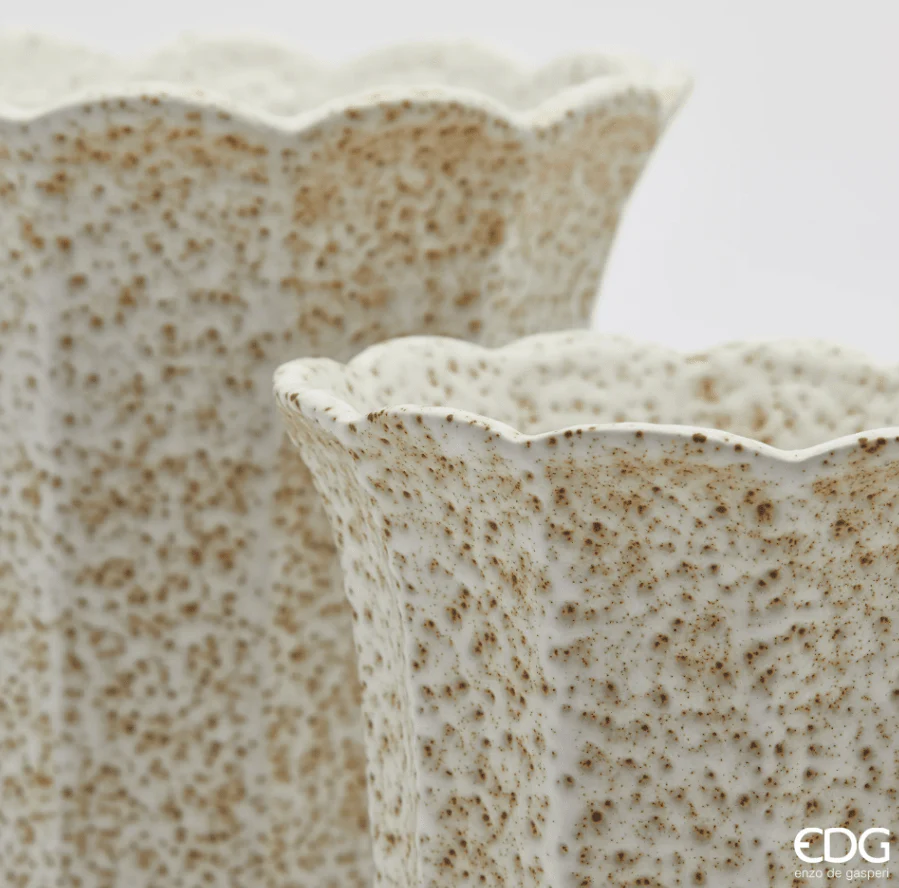 Vaso Cachepot Bellflower in ceramica bianco-marrone EDG - Image 2