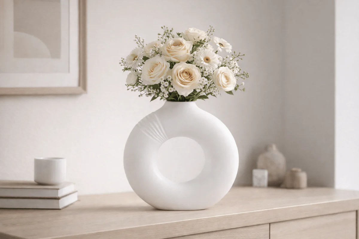 Vaso in ceramica bianco 34x9xH.33cm - Image 2