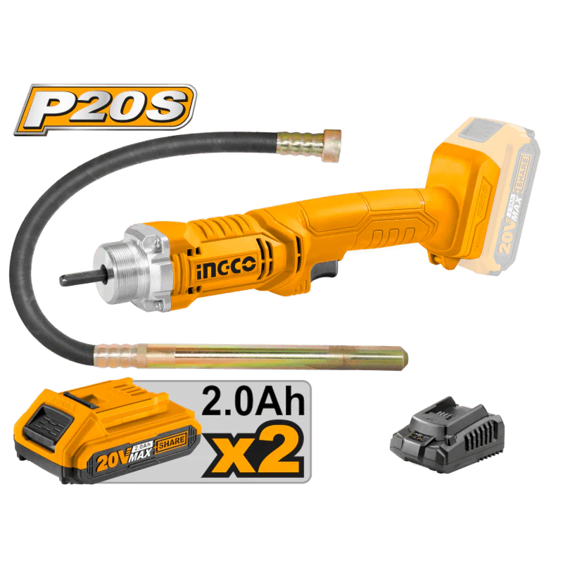 Vibratore per calcestruzzo a batteria 20v con 2 batterie e caricabatterie